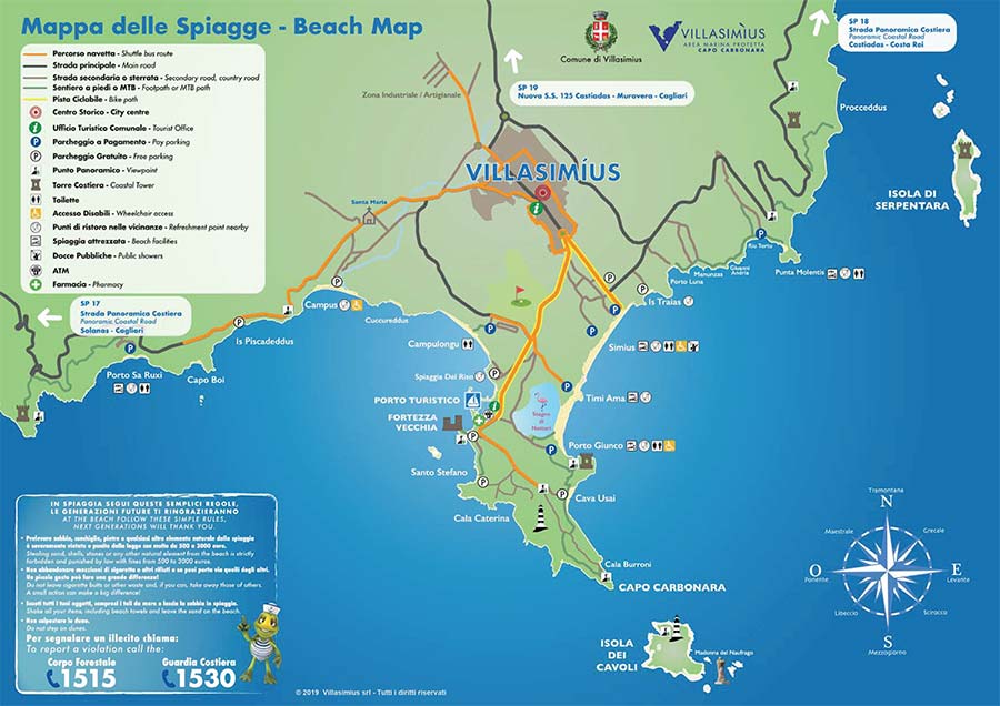 mappa spiagge villasimius estate2022